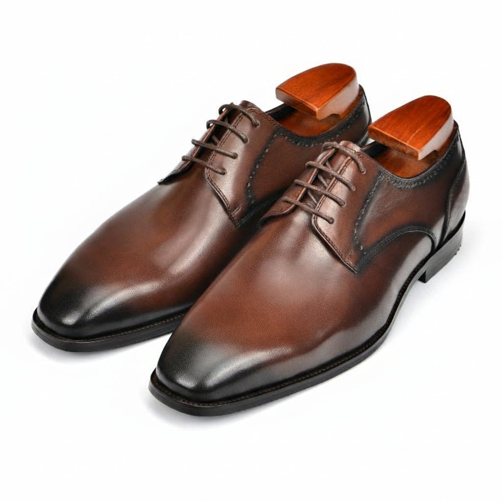 three-quarter-view - Men's Brown Leather Oxford Dress Shoes