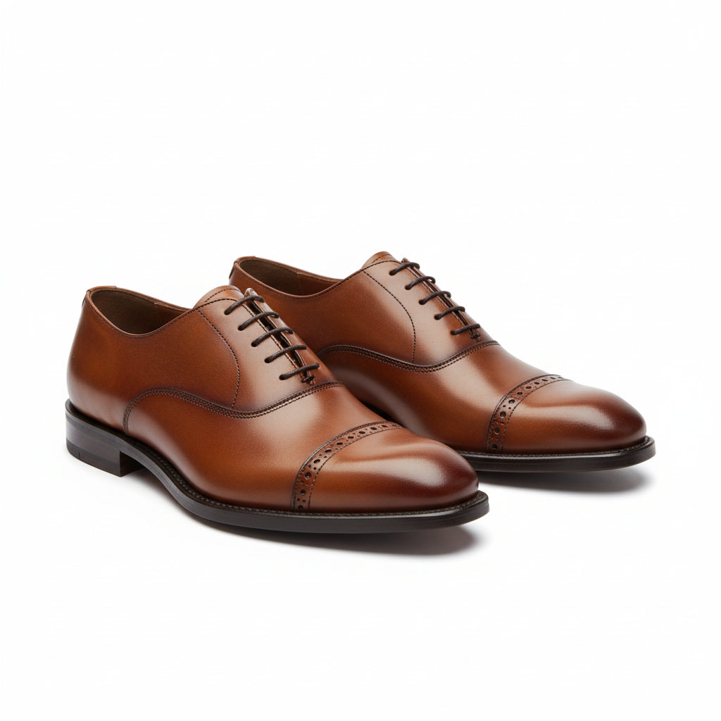 three-quarter-view - Men's Brown Leather Oxford Dress Shoes