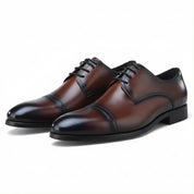 three-quarter-view - Men's Brown Leather Oxford Dress Shoes