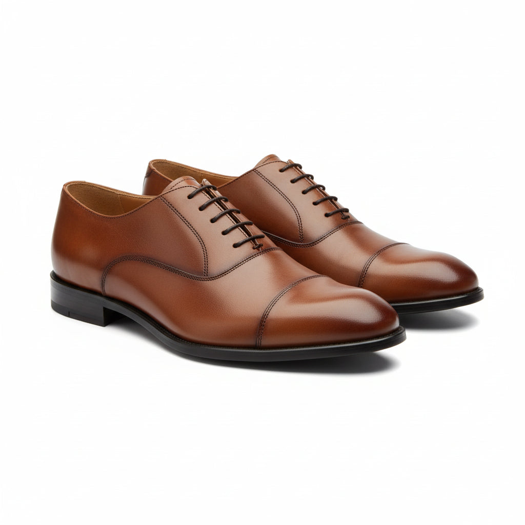 three-quarter-view - Men's Brown Leather Oxford Dress Shoes
