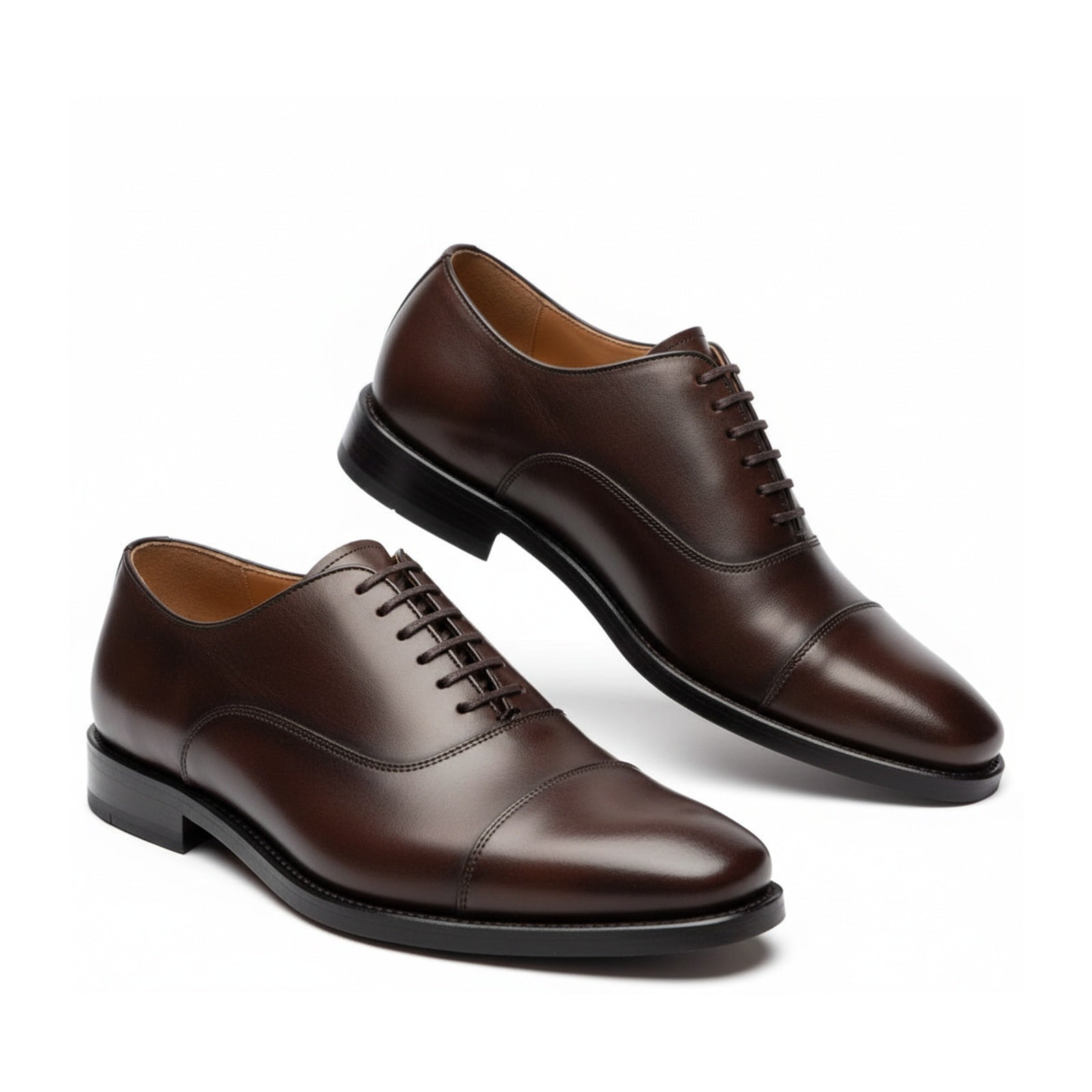 three-quarter-view - Men's Brown Leather Oxford Dress Shoes