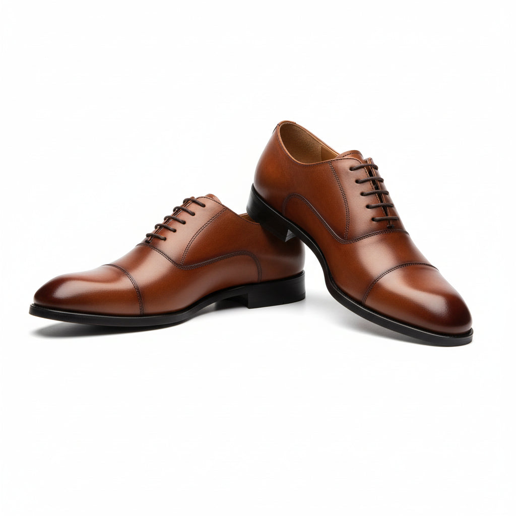 three-quarter-view - Men's Brown Leather Oxford Dress Shoes