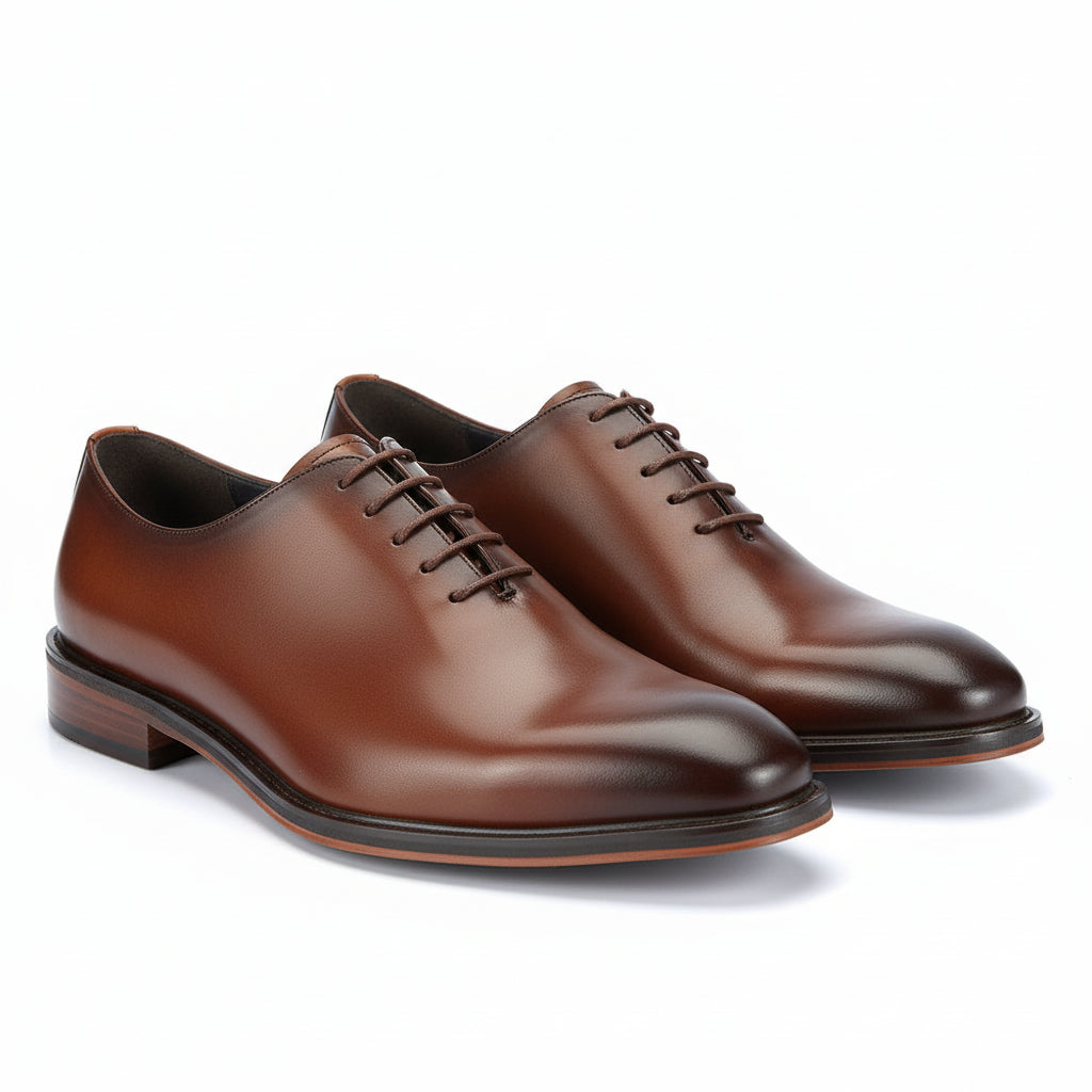 three-quarter-view - Men's Brown Leather Oxford Dress Shoes
