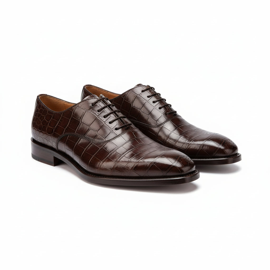 three-quarter-view - Men's Brown Leather Oxford Shoes