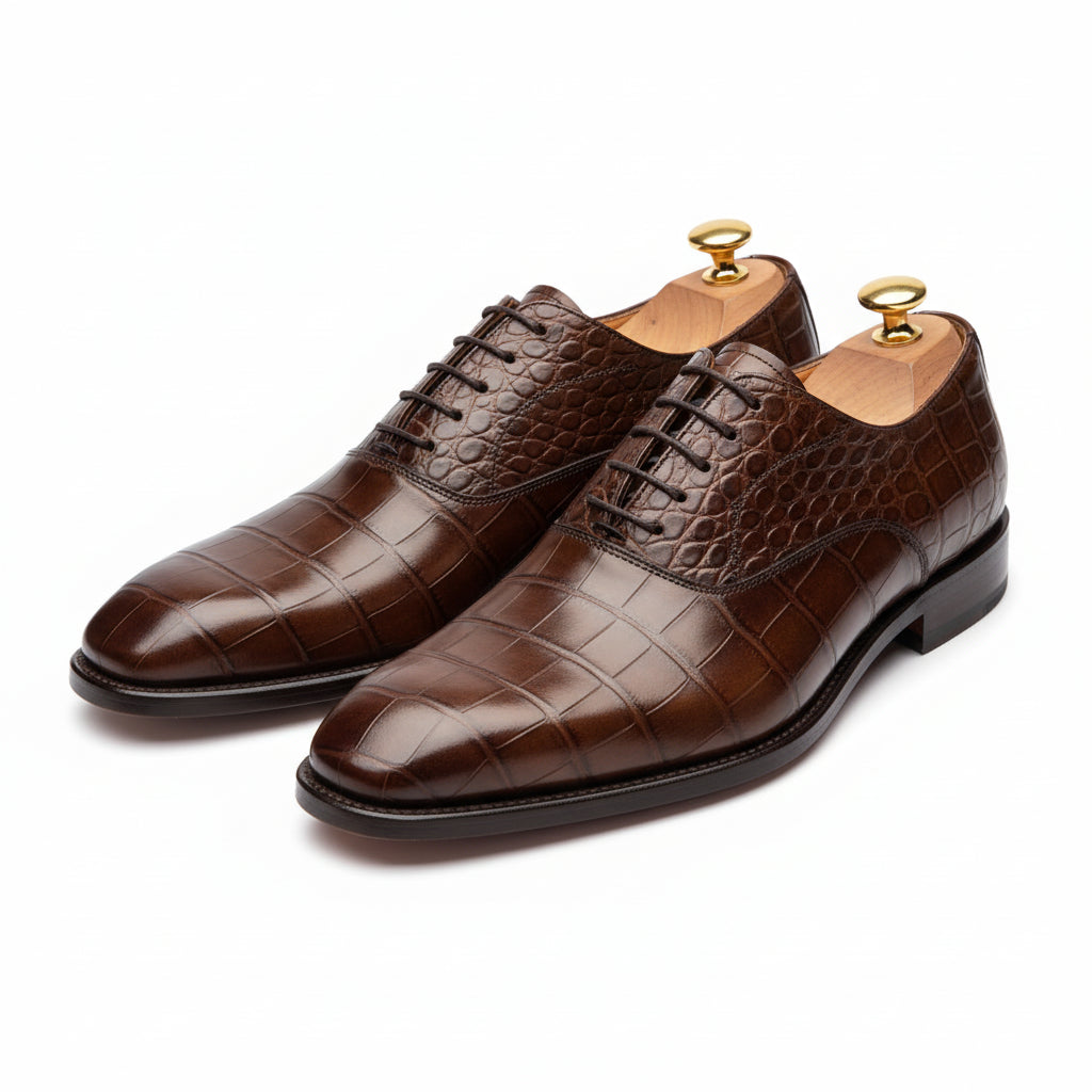 three-quarter-view - Men's Brown Leather Oxford Shoes