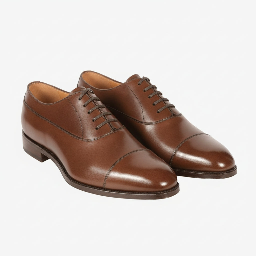 Men's Brown Leather Oxford Shoes - three-quarter-view