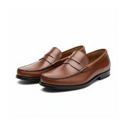 three-quarter-view - Men's Brown Leather Penny Loafer Shoes