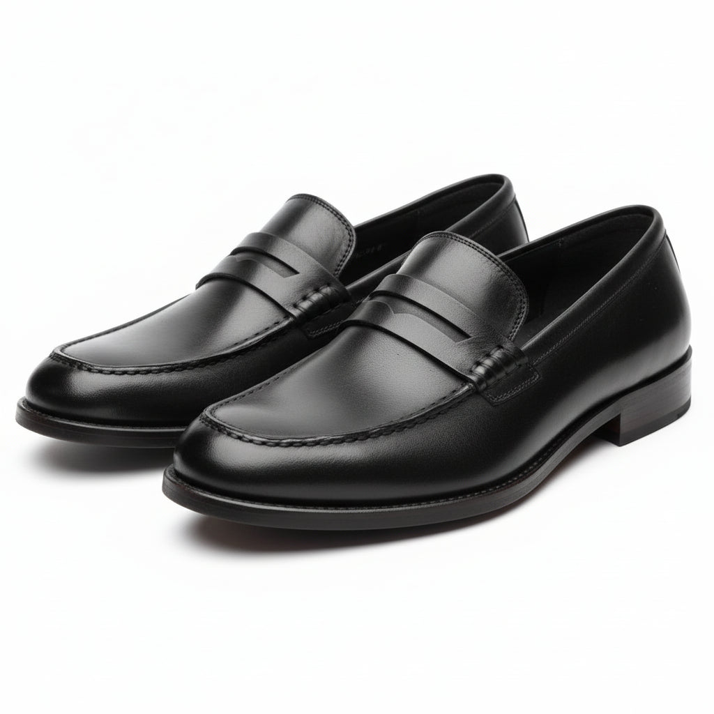 three-quarter-view - Men's Brown Leather Penny Loafer Shoes