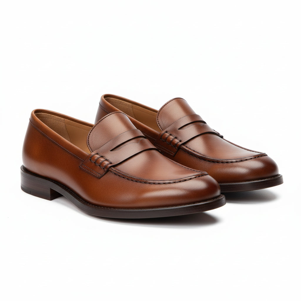 three-quarter-view - Men's Brown Leather Slip-on Dress Shoes