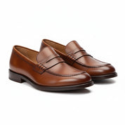 three-quarter-view - Men's Brown Leather Slip-on Dress Shoes