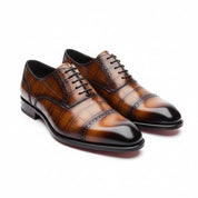 three-quarter-view - Men's Brown Leather Square Toe Dress Shoes