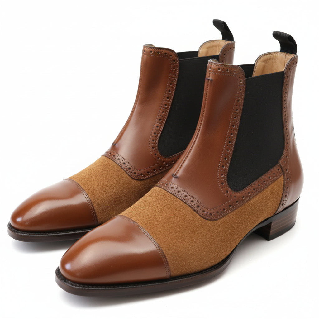 Men's Brown Leather & Suede Chelsea Boots - three-quarter-view