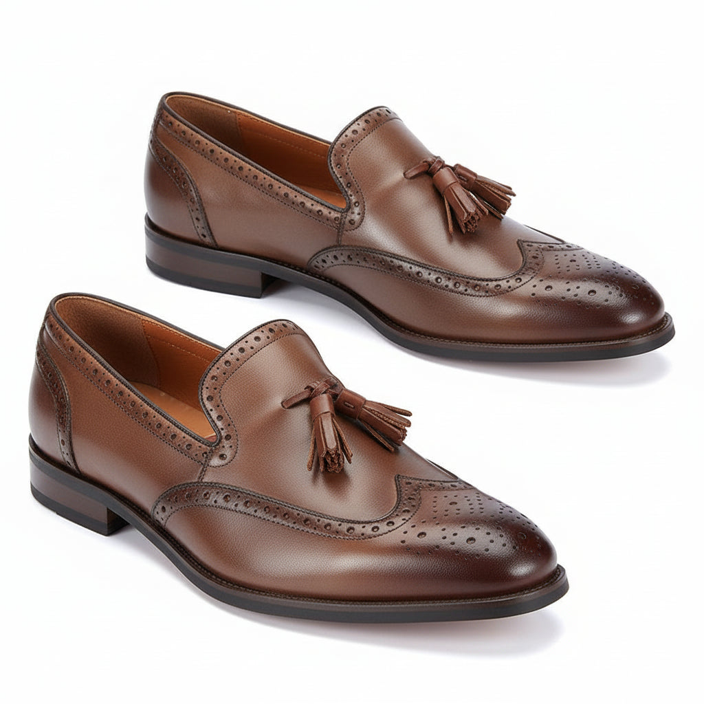 three-quarter-view - Men's Brown Leather Tassel Loafers