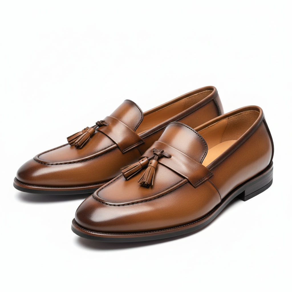 three-quarter-view - Men's Brown Leather Tassel Loafers