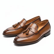 three-quarter-view - Men's Brown Leather Tassel Loafers