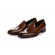 three-quarter-view - Men's Brown Leather Tassel Loafers