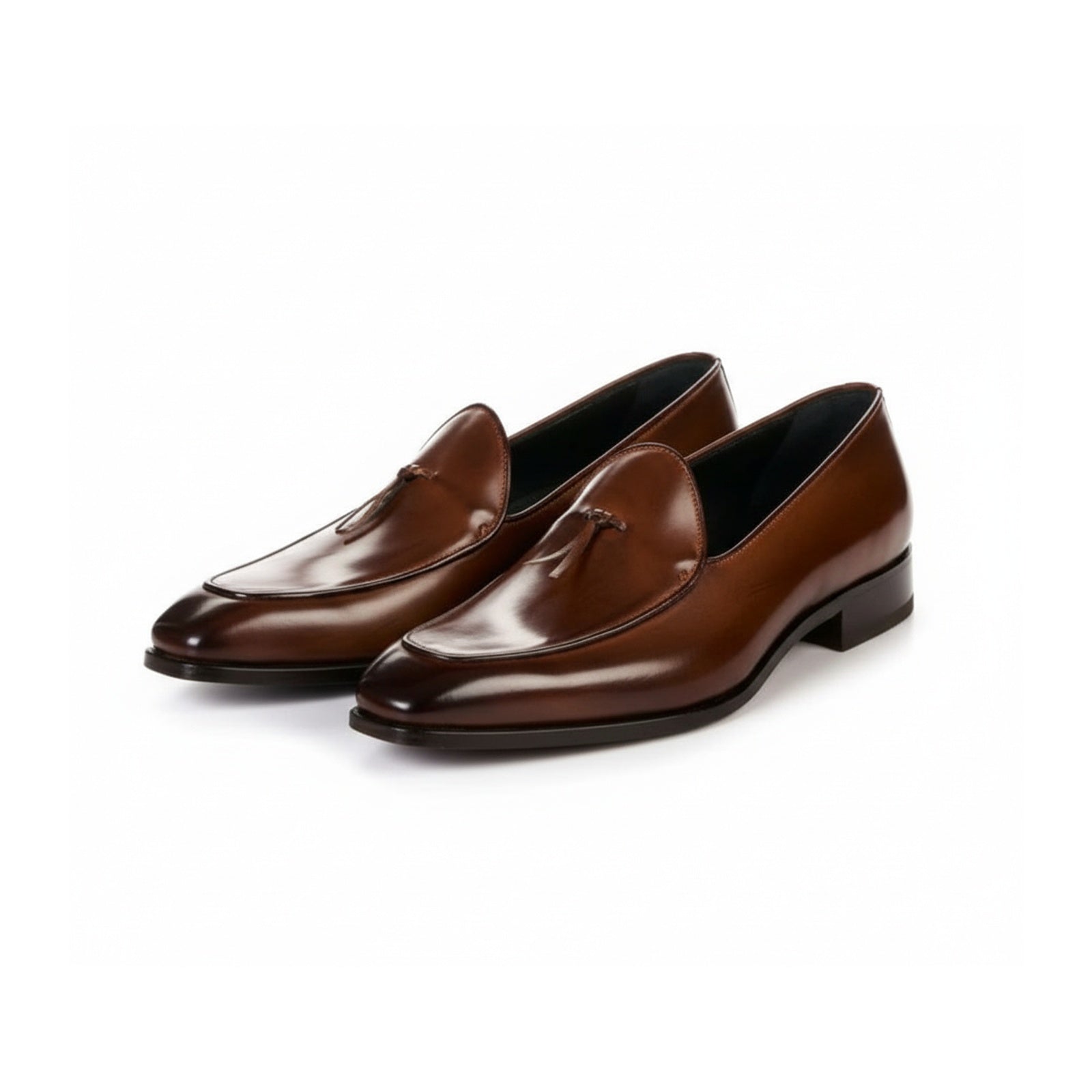 three-quarter-view - Men's Brown Leather Tassel Loafers