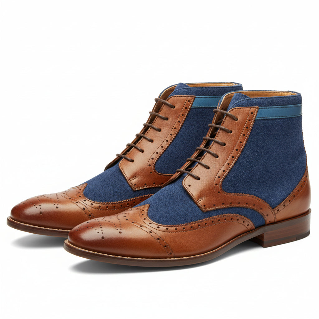 three-quarter-view - Men's Brown Leather Wingtip Brogue Ankle Boots
