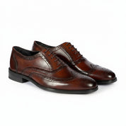 three-quarter-view - Men's Brown Leather Wingtip Brogue Dress Shoes