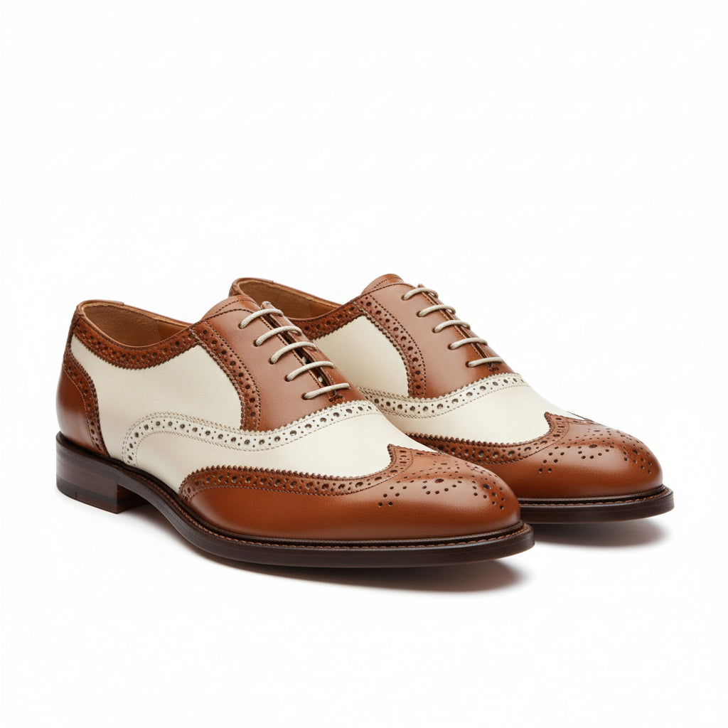 three-quarter-view - Men's Brown Leather Wingtip Brogue Dress Shoes