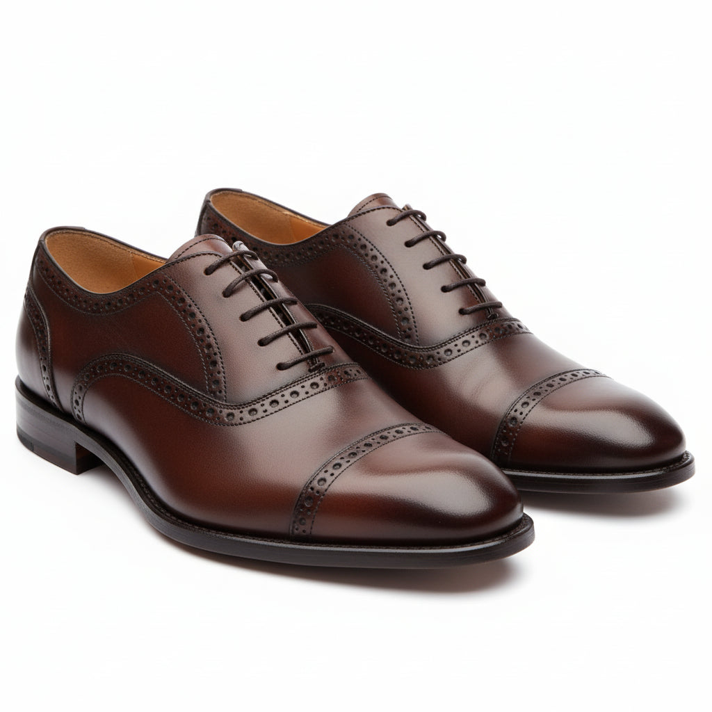 three-quarter-view - Men's Brown Leather Wingtip Brogue Shoes
