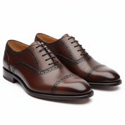 three-quarter-view - Men's Brown Leather Wingtip Brogue Shoes
