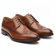 three-quarter-view - Men's Brown Leather Wingtip Brogue Shoes