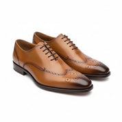 three-quarter-view - Men's Brown Leather Wingtip Brogue Shoes