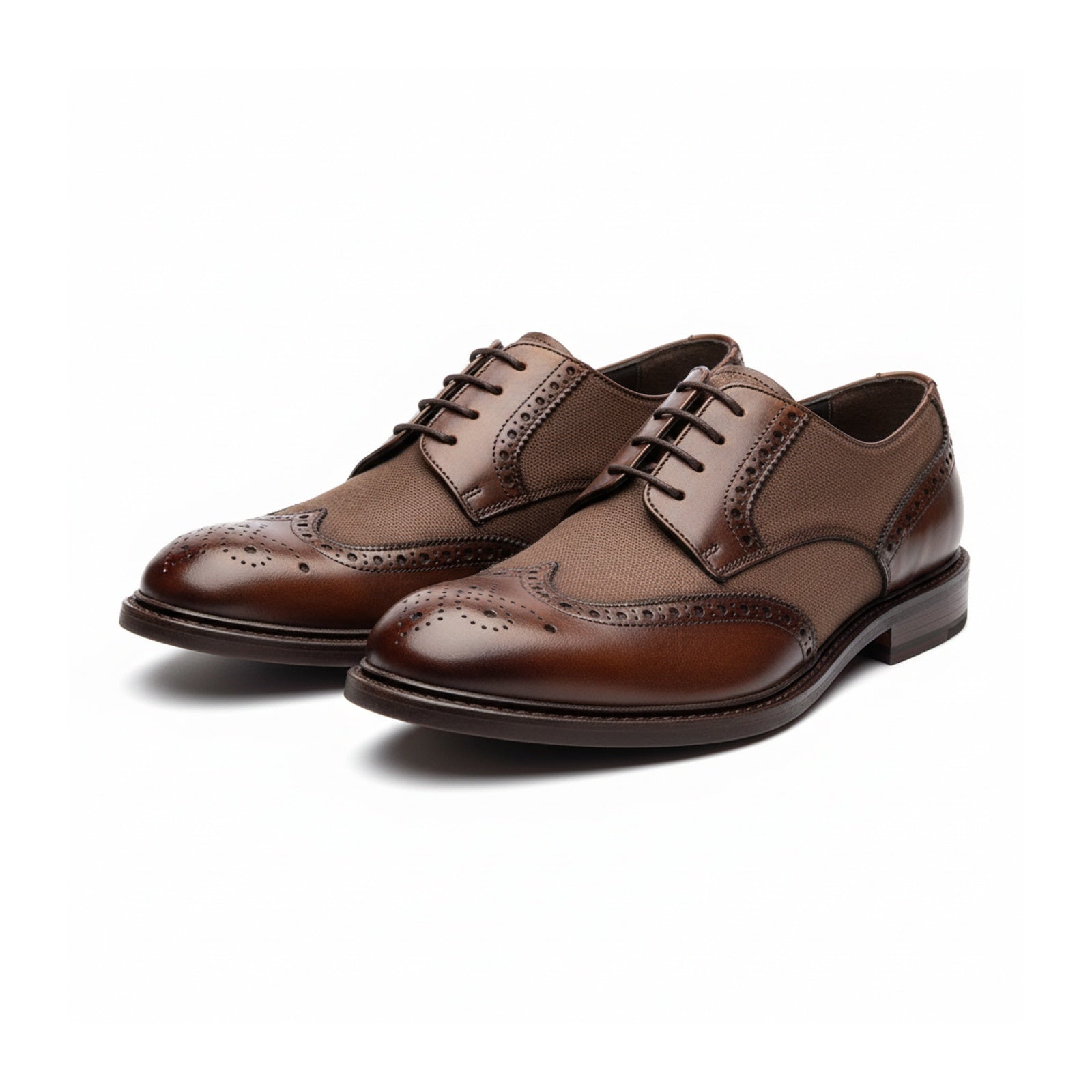 three-quarter-view - Men's Brown Leather Wingtip Brogues