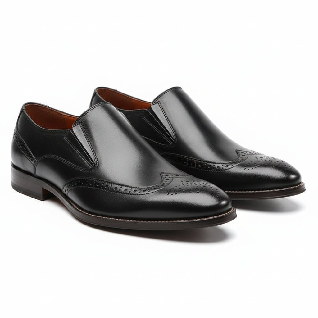 three-quarter-view - Men's Brown Leather Wingtip Loafers