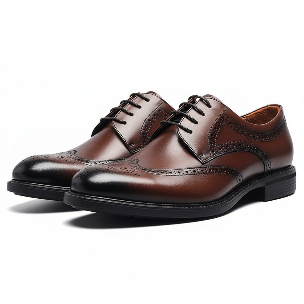 three-quarter-view - Men's Brown Leather Wingtip Oxfords