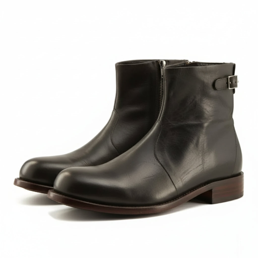 three-quarter-view - Men's Brown Leather Zipper Ankle Boots