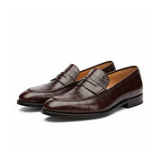 three-quarter-view - Men's Brown Moc-Toe Leather Loafers
