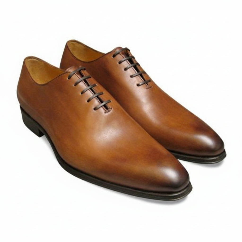 Men's Brown Oxford Leather Dress Shoes - three-quarter-view