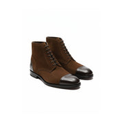 three-quarter-view - Men's Brown Suede Ankle Boots with Cap Toe