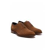 Men's Brown Suede Brogue Dress Shoes - three-quarter-view