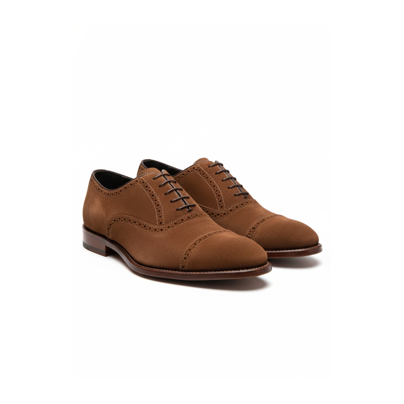 Men's Brown Suede Brogue Dress Shoes - three-quarter-view