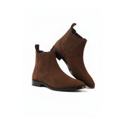 three-quarter-view - Men's Brown Suede Chelsea Ankle Boots with Leather Sole