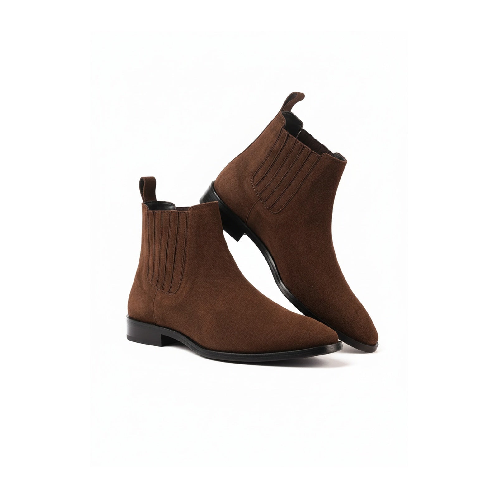 three-quarter-view - Men's Brown Suede Chelsea Ankle Boots with Leather Sole