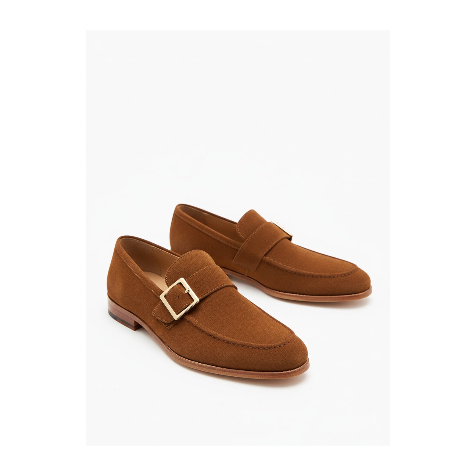 three-quarter-view - Men's Brown Suede Moccasin Dress Shoes