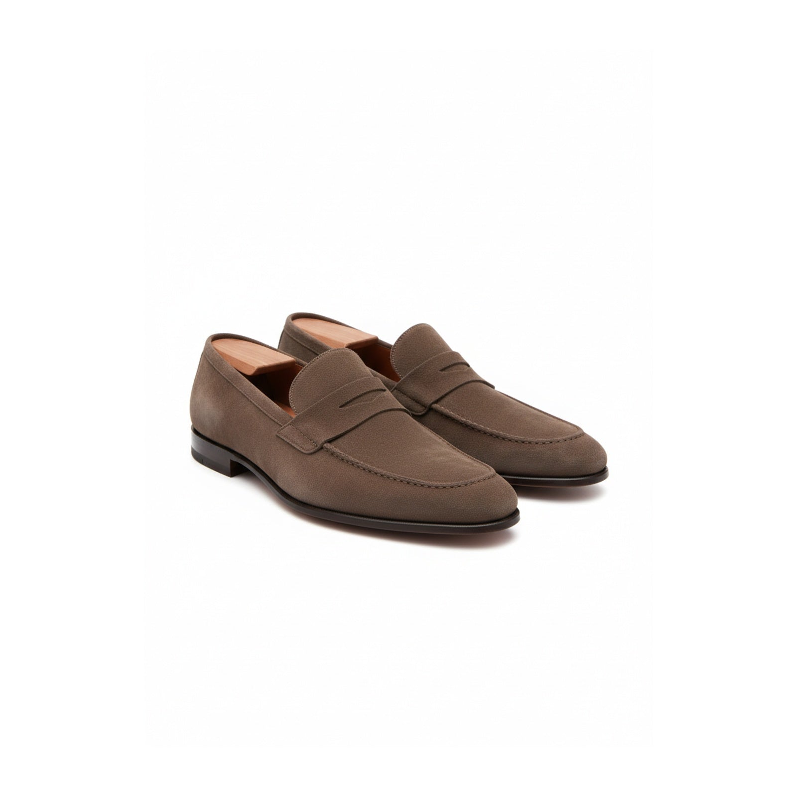 three-quarter-view - Men's Brown Suede Moccasin Dress Shoes