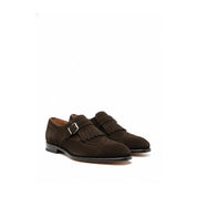 three-quarter-view - Men's Brown Suede Monk Strap Shoes
