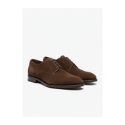Men's Brown Suede Oxford Dress Shoes - three-quarter-view