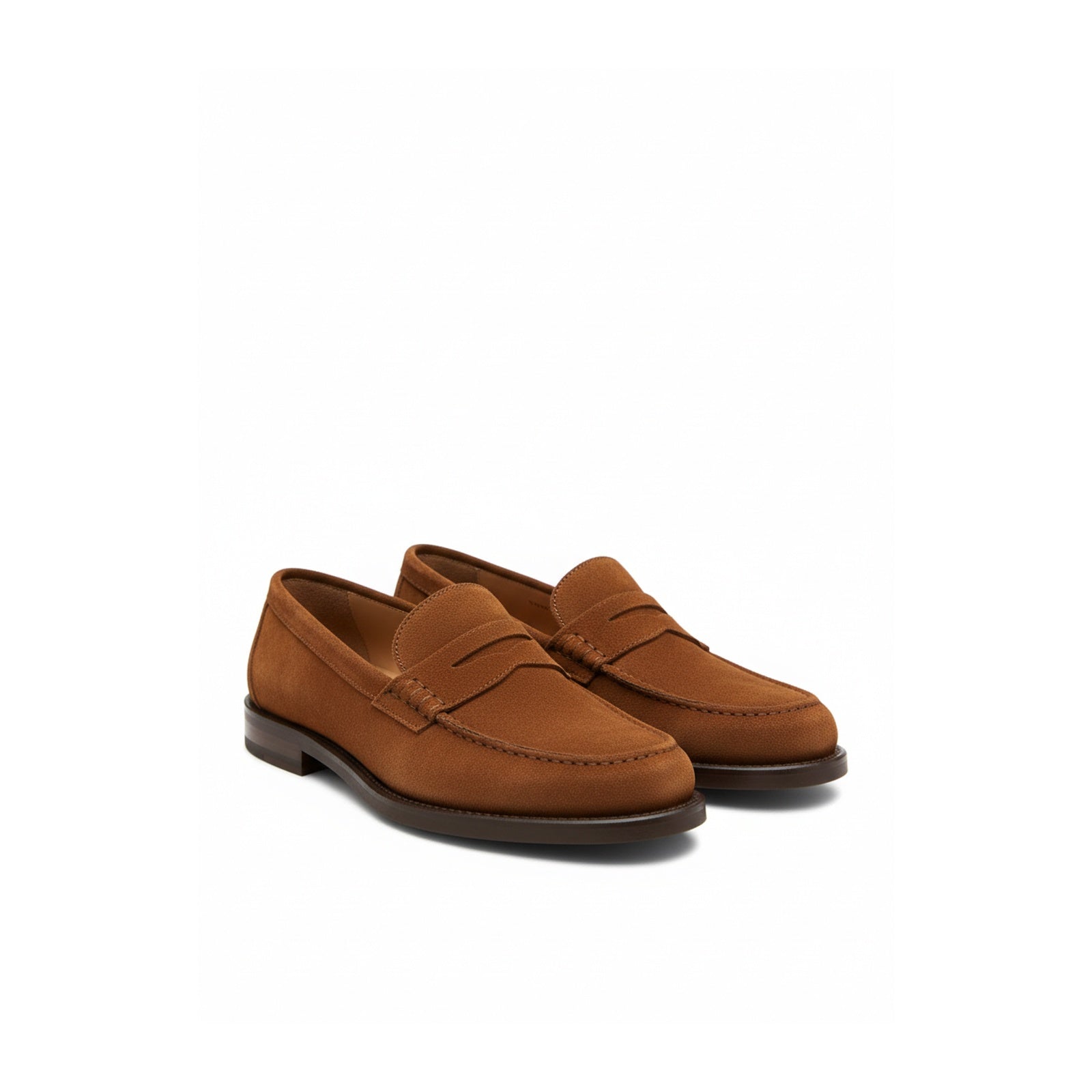 three-quarter-view - Men's Brown Suede Penny Loafer Moccasins