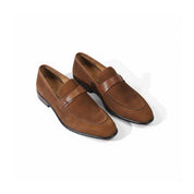three-quarter-view - Men's Brown Suede Penny Loafers