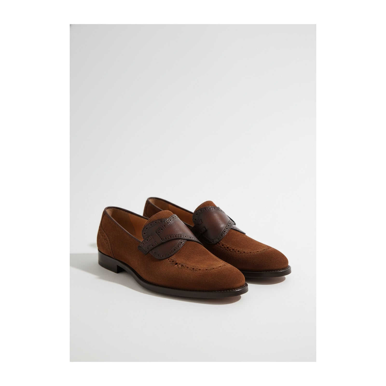 three-quarter-view - Men's Brown Suede Slip-On Loafers