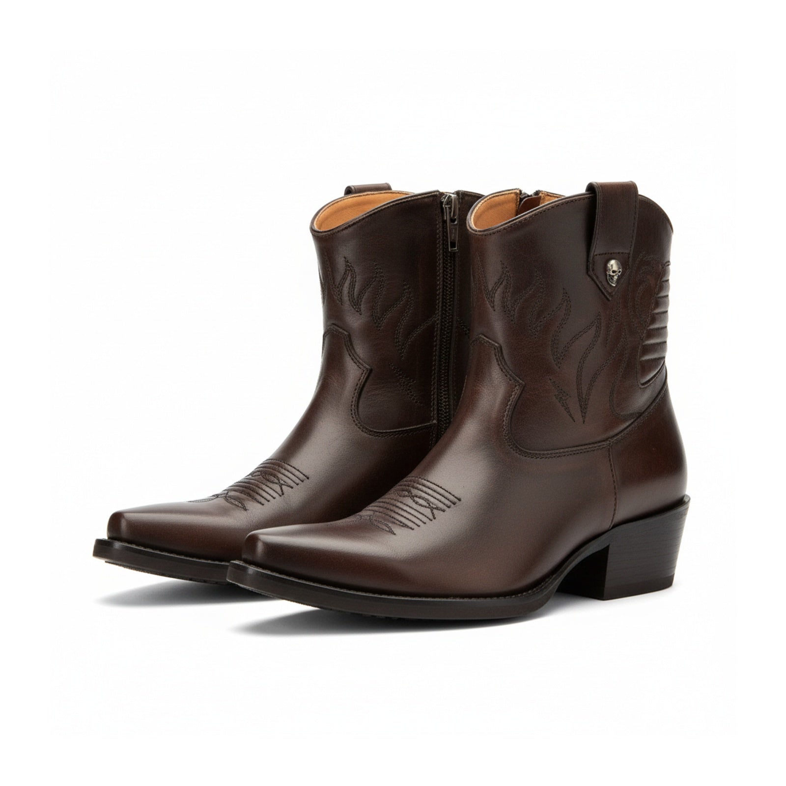 three-quarter-view - Men's Brown Western Cowboy Leather Boots
