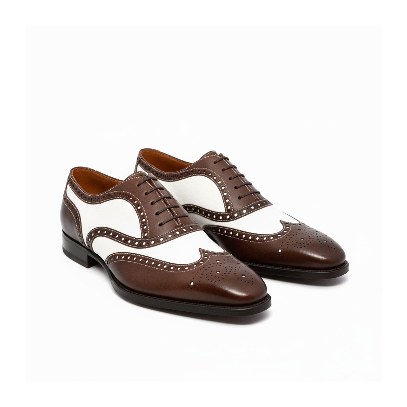 three-quarter-view - Men's Brown & White Leather Spectator Shoes