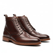 three-quarter-view - Men's Burgundy & Brown Leather Lace-Up Boots