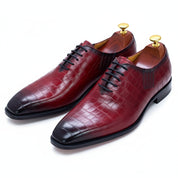 Men's Burgundy Crocodile Leather Dress Shoes - three-quarter-view